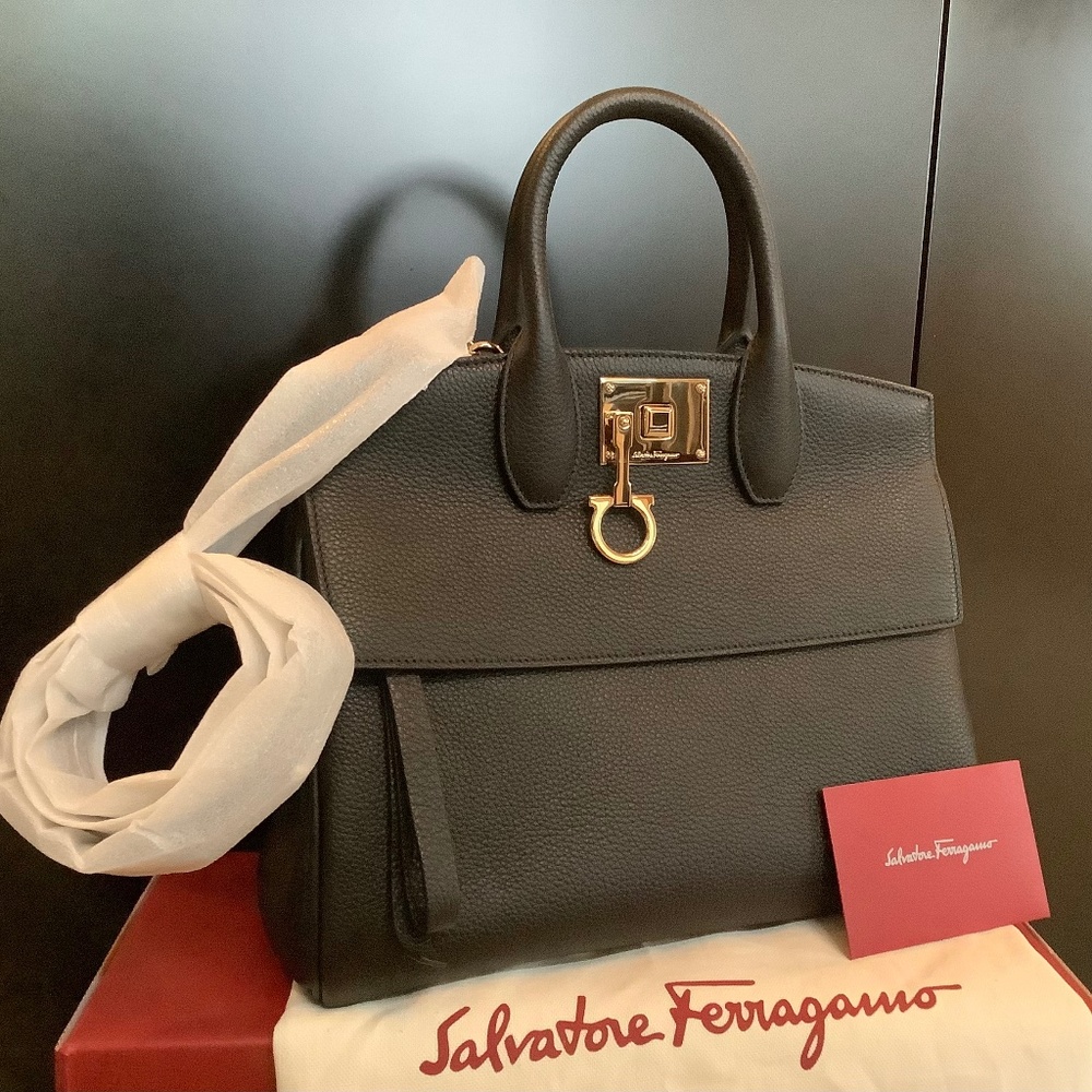 NWT Salvatore Ferragamo Medium  Studio Top Handle Bag Black